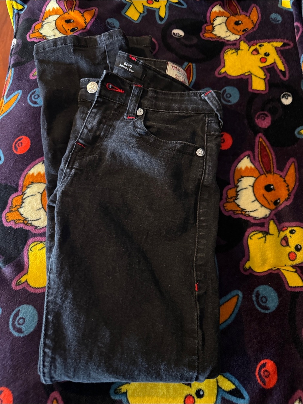 True Religion Kids Black Denim Jeans with Red Stitch Accents